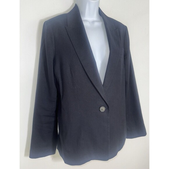 Vince Black Linen Blend Blazer One Button Surgeon Cuff Pockets Women Size 10 EUC - Picture 1 of 13
